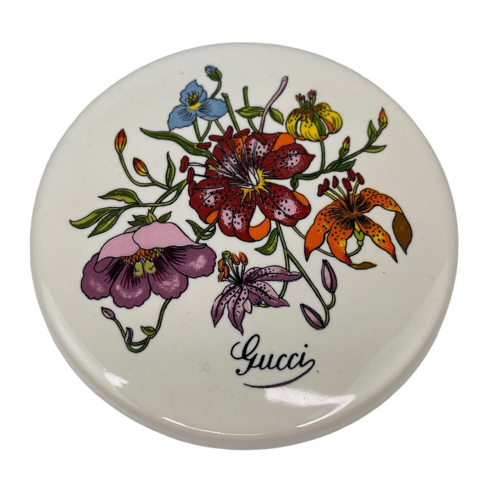 Gucci Richard Ginori Trinket Box 5" Round Floral Porcelain VTG England - FLAWED